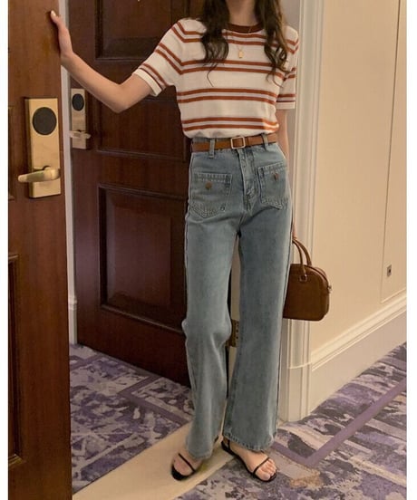 front pocket semi flare denim/2color