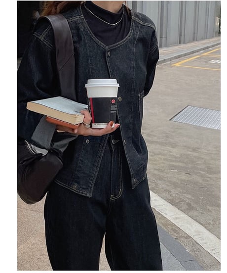 [OUTLET]no collar denim jacket/2color