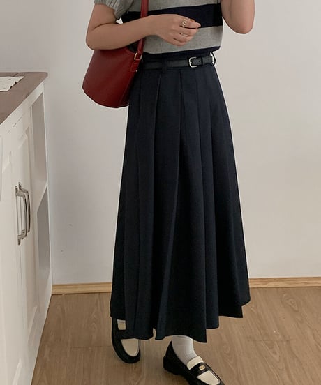 A line pleats long skirt/3color
