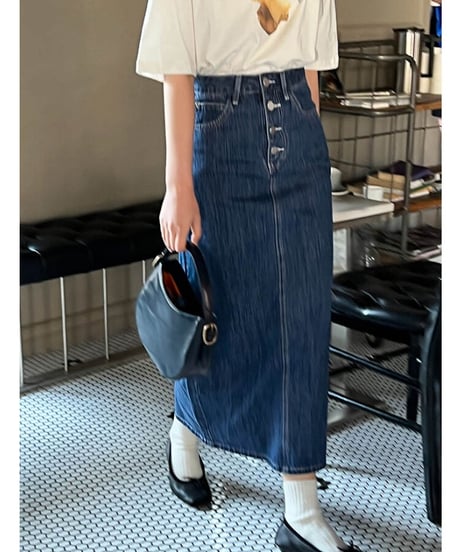 front button denim skirt/2color