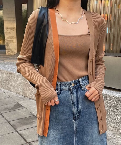 （Set up）bi-color middle cardigan & camisole/3color
