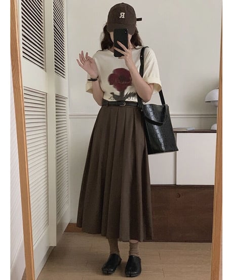 A line pleats long skirt/3color