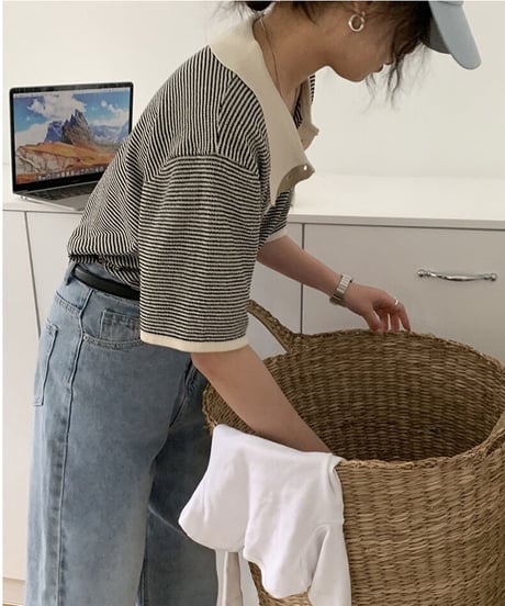 border polo summer knit/3color