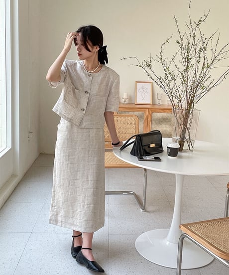 （linen 100%）linen check SET UP(下)/2color