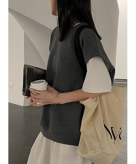 loose u neck vest tops/2color