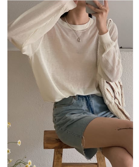 [OUTLET]linen blend sheer long-T/3color(ネコポス)