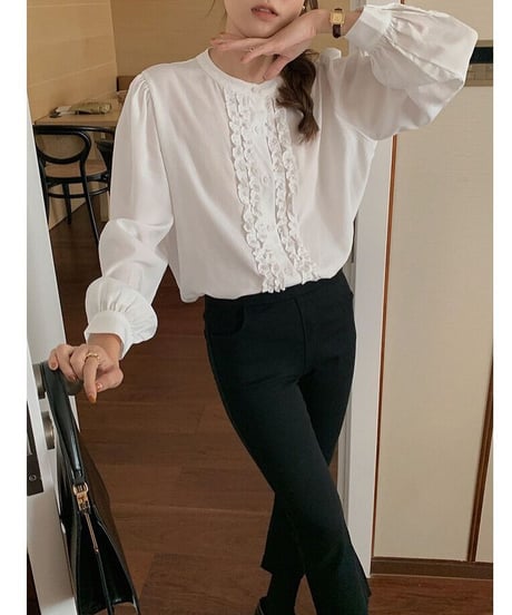 stand collar frill shirt