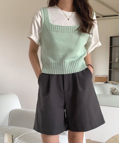square neck knit bustier/4color