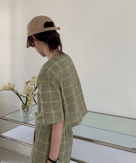 （linen 100%）linen check SET UP(上)/2color