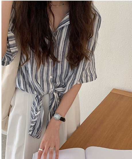 linen 100% stripe shirt/2color