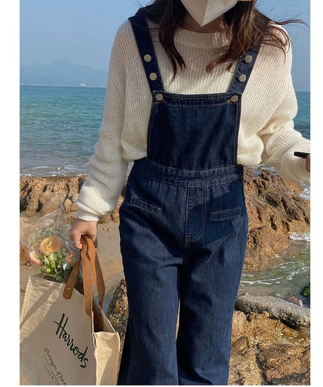 flare denim salopette/2color