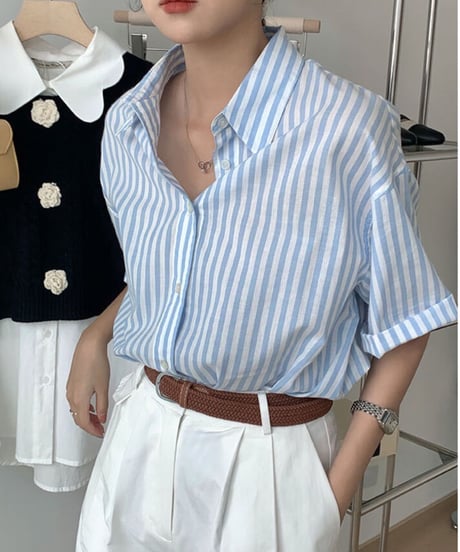 stripe half sleeve shirt/2color(ネコポス)