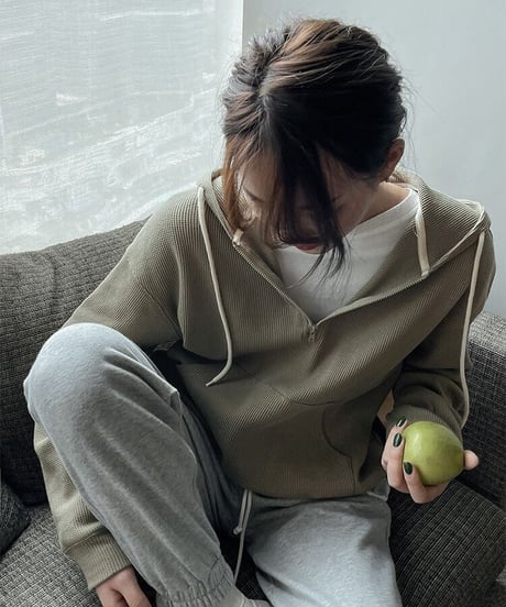 [OUTLET]waffle  half zip hoodie/3color