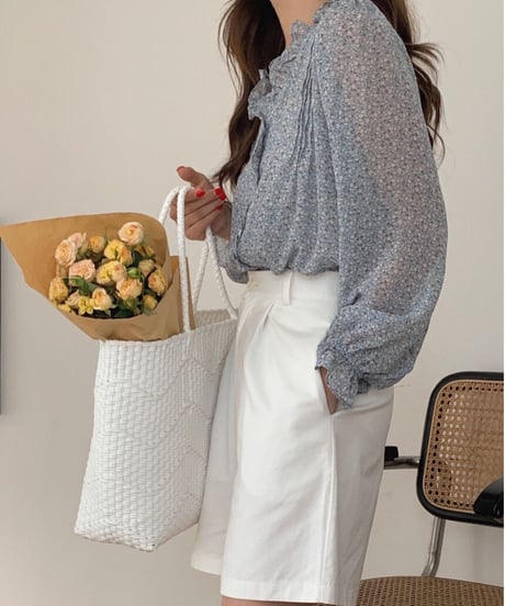 flower V neck chiffon blouse/3color