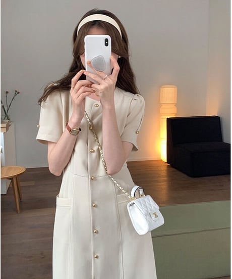 front button classic dress(half sleeve)/2color
