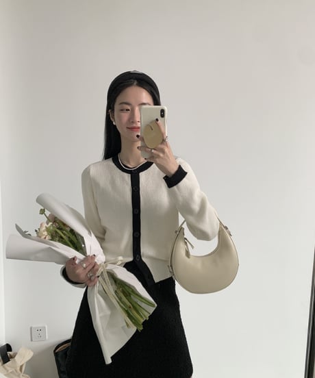 bi-color line cardigan/3color