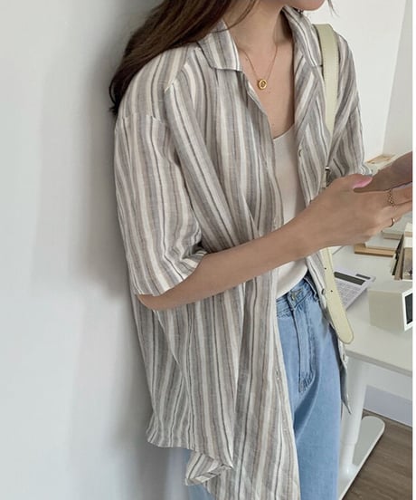 linen 100% stripe shirt/2color