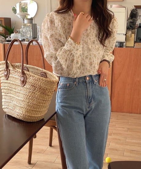 wrinkle flower blouse/2color(ネコポス)