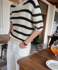 wool blend border knit tee/2color(ネコポス)