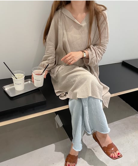 ribbon cotton tunic/4color