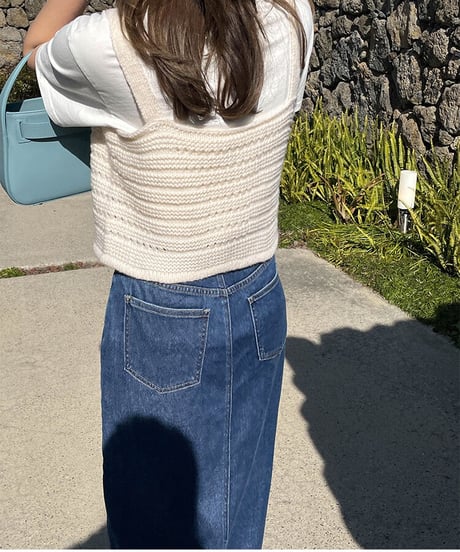 side slit denim long skirt