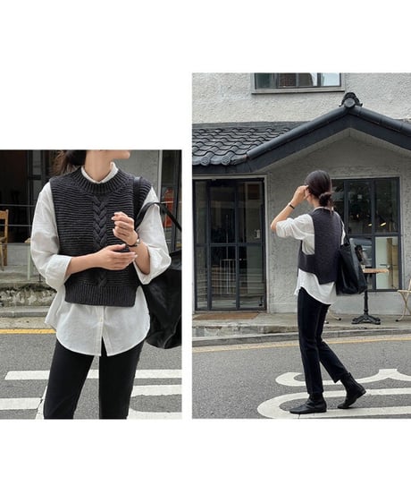 cable side open vest/3color