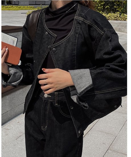 [OUTLET]no collar denim jacket/2color
