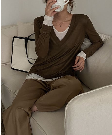 [OUTLET]V neck layered long-T/3color(ネコポス)