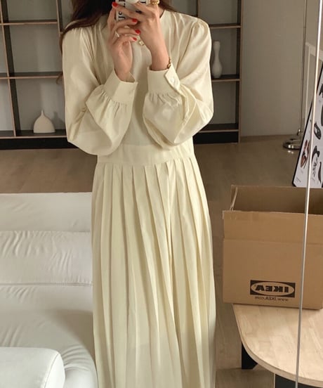 [OUTLET]pleats long dress/2color