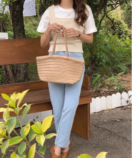 square neck knit bustier/4color