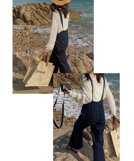 flare denim salopette/2color