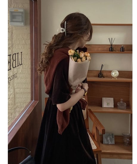velour half sleeve dress/2color