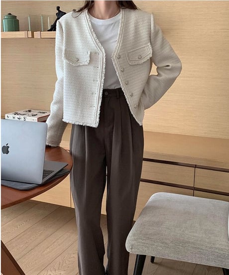 V neck tweed jacket/2color