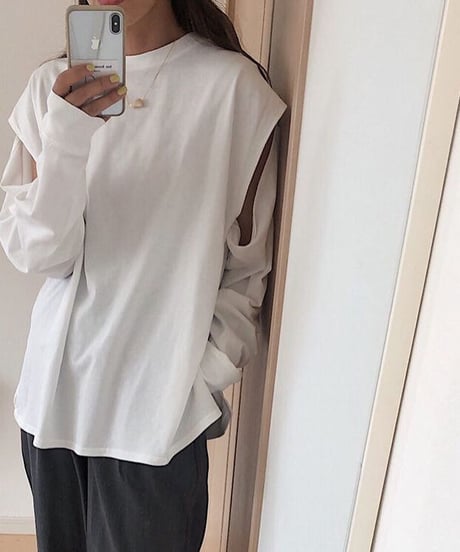 [OUTLET]3way sleeve slit Tee/2color