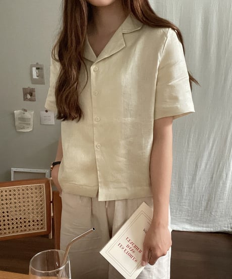 cotton linen open collar shirt/3color