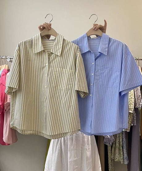 color stripe shirt(half sleeve)/2color