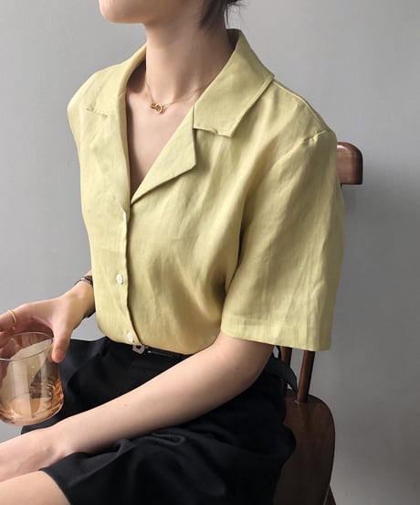 cotton linen open collar shirt/3color