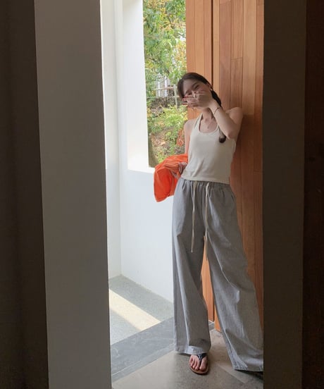 cotton linen stripe pant/2color