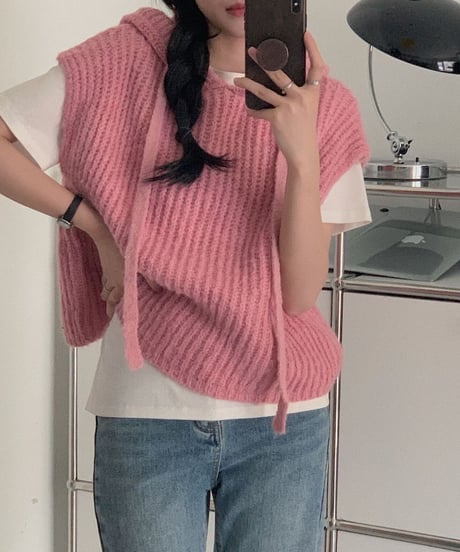 [OUTLET]hoodie knit vest/3color