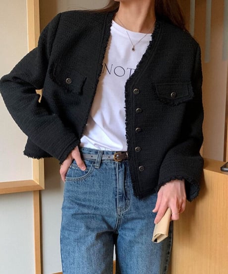 V neck tweed jacket/2color