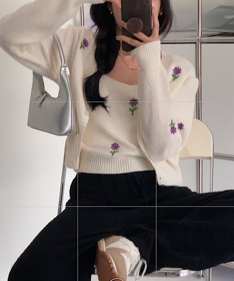 flower knit ensemble/3color