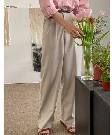 tuck wide slacks & belt/3color