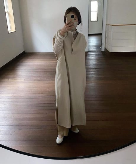 Key neck long dress/3color