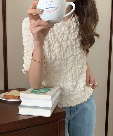 bubble U neck tee/4color
