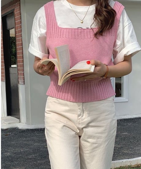 square neck knit bustier/4color