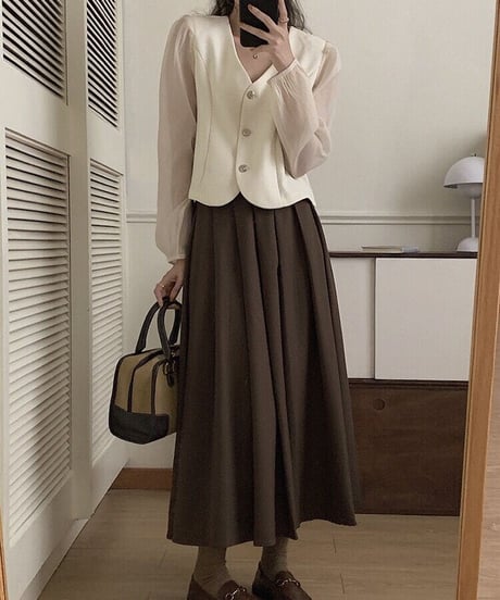 A line pleats long skirt/3color