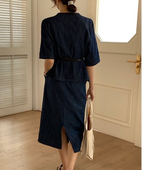 no collar denim jacket(half sleeve)/2color