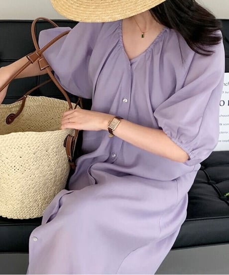 front button long dress(inner set)/3color