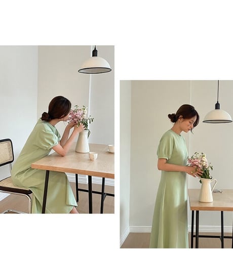 puff sleeve simple dress/3color