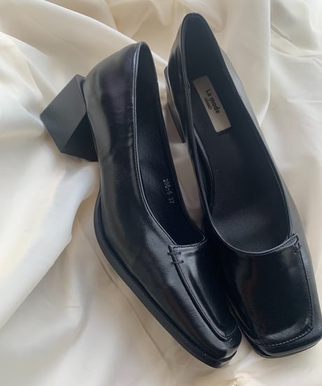 square toe chunky pumps/3color